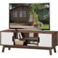 TV-Lowboard Fernsehschrank Holz, TV-Schrank für TVs bis zu 50', Fernsehtisch mit Türen und offenem Regal für Wohnzimmer & Schlafzimmer 120 x 39 x 47