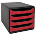 Exacompta Schubladenbox mit 4 Schubladen Big Box Kunststoff Schwarz, Rot 27,8 x 34,7 x 26,7 cm