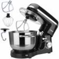 Küchenmaschine 1500W mit 6L Edelstahl-Rührschüssel Schwarz inkl. Rührhaken, Knethaken, Schneebesen Spritzschutz 6 Geschwindigkeiten Knetmaschine