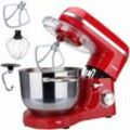 Küchenmaschine 1500W mit 6L Edelstahl-Rührschüssel Rot inkl. Rührhaken, Knethaken, Schneebesen Spritzschutz 6 Geschwindigkeiten Knetmaschine