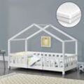 en.casa Kinderbett Treviolo 70x140 cm mit Kaltschaummatratze und Gitter Weiß