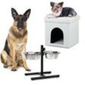 2 tlg Set Home Sweet Hund Deluxe XL, Hundebox weiß, Sitzhocker mit Tierhöhle, Doppelnapf höhenverstellbar, Futterstation