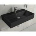 Aqua Bagno - Design Waschbecken Aufsatzbecken Aufsatz-Waschtisch Dünner Rand Hängewaschbecken Rechteckig hochwertige Keramik Anthrazit Matt 42 cm