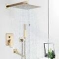 Duschsystem Gebürstetes Gold Regendusche Deckenmontage Brausegarnitur Duschset mit Duschkopf, Handbrause, Badewannenarmatur, Embedded-Box