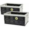 Klappbox 45 Liter schwarz grau - 53 x 39 cm - Universal Faltbox mit Tragegriffen - klappbarer Einkaufs Wäsche Korb