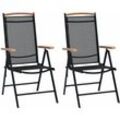 2er Set Gartenstühle Gartensessel Stühle für Garten Terrasse Balkon Klappbar Aluminium und Textilene Schwarz DE81907