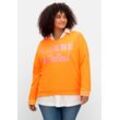 Große Größen: Sweatshirt mit Wordingprints und V-Ausschnitt, orange bedruckt, Gr.42