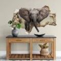 3D Wandtattoo Wohnzimmer van Duijn Safari Tier Fotografie Baby Elefant Afrika Mauerdurchbruch selbstklebend 40x24cm - grau