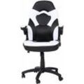 Bürostuhl HHG-585, Drehstuhl Gamingstuhl, ergonomisch, verstellbare Armlehne, Kunstleder schwarz-weiß - white