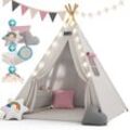 Kindertipi Spielzelt Baumwolle Kinderzelt 130x130x160cm Bodenmatte Girlande Lichterkette 3 Kissen Holz Stabilisierung Tragetasche rosa - Spielwerk