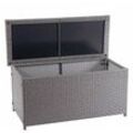 Neuwertig] Poly-Rattan Kissenbox HHG 570, Gartentruhe Auflagenbox Truhe Basic grau, 63x135x52cm 320l - grey