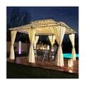 Swing&Harmonie Luxus LED - Pavillon 3x4m Minzo - inkl. Seitenwände mit LED Beleuchtung + Solarmodul Gartenpavillon optional mit Moskitonetz Partyzelt Gartenzelt - versch. Ausführungen
