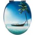 Calmwaters - wc Sitz Motiv Karibik mit Absenkautomatik, Holzkern Toilettendeckel, universale O-Form, ovaler Toilettensitz, Fast-Fix, Metallscharnier,