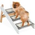 Relaxdays - Hundetreppe 3 Stufen klappbar, Hunde & Katzen, Haustiertreppe Plüsch, Bett & Couch, hbt 41x39x69 cm, weiß-grau