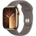 Apple Watch Series 9 GPS + Cellular Stainless Steel 45mm S/M Smartwatch (4,5 cm/1,77 Zoll, Watch OS 10), Sport Band, goldfarben