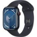 Apple Watch Series 9 GPS + Cellular 45mm Aluminium M/L Smartwatch (4,1 cm/1,77 Zoll, Watch OS 10), Sport Band, schwarz