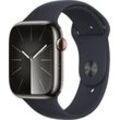 Apple Watch Series 9 GPS + Cellular Stainless Steel 45mm S/M Smartwatch (4,5 cm/1,77 Zoll, Watch OS 10), Sport Band, grau