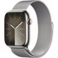 Apple Watch Series 9 GPS + Cellular Stainless Steel 45mm One-Size Smartwatch (4,5 cm/1,77 Zoll, Watch OS 10), Milanese Loop, silberfarben