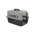 RAMROXX Tiertransportbox Transportbox mit Tür für Hund Katze usw. Grau Schwarz 30x48x31cm