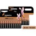 Duracell 20+10 Pack: 20x Mignon/AA/LR06 + 10x Micro/AAA/LR03 Batterie, LR06 (30 St), 1,5V, braun|schwarz
