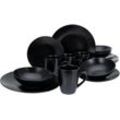 CreaTable Kombiservice Geschirr-Set Black Matt (16-tlg), 4 Personen, Steinzeug, Service, schwarz, trendige Coupeform, 16 Teile, für 4 Personen, schwarz