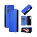 Wigento Handyhülle Für Samsung Galaxy Z Fold4 5G Carbon Kunstleder Handy Tasche Hülle Etuis Blau