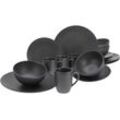CreaTable Kombiservice Geschirr-Set Soft Touch Black (16-tlg), 4 Personen, Steinzeug, Service, schwarz, seidenmatte Glasur, 16 Teile, für 4 Personen, schwarz
