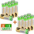 GP Batteries 16 Stück (8+8) AA Mignon Super Alkaline, 1,5V Batterie, (1,5 V, 16 St), bunt