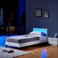 Led Bett astro - Weiß, 90 x 200 cm - Inkl. Lattenrost i Polsterbett Design Bett inkl. Beleuchtung - Home Deluxe
