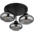 Lampenschirm Rauchglas Deckenleuchte Deckenlampe schwarz Retro, 3 flammig, Metall Glas rauchfarben, 3x E27 Fassungen, DxH 40x24cm
