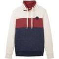 TOM TAILOR Herren Sweatshirt mit Stehkragen, weiß, Colour Blocking, Gr. XXL