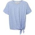 TOM TAILOR DENIM Damen T-Shirt mit Knotendetail, blau, Print, Gr. M