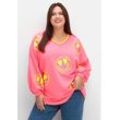 Große Größen: Sweatshirt mit Smileyprint und Glitzersteinen, pink, Gr.42