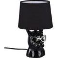 Tischleuchte Nachttischlampe Esszimmerlampe Keramik Tischlampe Textil für Schlafzimmer, Hund mit Brille chrom schwarz, Textil, 1x E14 Fassung, DxH 18x29 cm