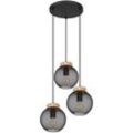Pendelleuchte Deckenlampe hängend Vintage Hängeleuchte schwarz Metall Industrial, 3 flammig, Holz braun, 3x E27 Fassungen, DxH 44x120cm