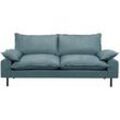 Design-Sofa mit blaugrauem Stoff im Samtdesign und schwarzem Metall 3-Sitzer DORY