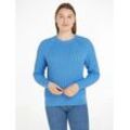 Tommy Hilfiger Rundhalspullover CO CABLE C-NK SWEATER mit Zopfmuster, blau