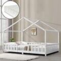 en.casa Kinderbett Treviolo 140x200 cm mit Kaltschaummatratze und Gitter Weiß