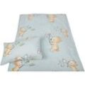 Kinder Bettwäsche 2-tlg ( 100x135cm / 40x60cm ) Bettdecken Set, 100% Baumwolle - Babybettwäsche mit Motiv - Bärchen Blau - Bärchen Blau