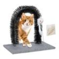 Relaxdays - Kratzbogen für Katzen, Enthaarungsbogen, Fellpflege & Massage, Katzenminze & Spielmaus, alle Haarlängen, grau