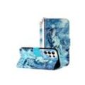 CLM-Tech Handytasche Hülle für Samsung Galaxy S23 Ultra 5G Tasche aus Kunstleder Klapphülle (Wolf Schneeberg blau