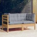 2-Sitzer-Gartensofa Loungesofa Sitzgruppe mit Grauen Kissen Massivholz Kiefer DE32439