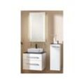 Oxford Badmöbel Set 5 Teile / Waschbecken / Waschtischunterschrank mit 2 Schubladen / Waschtischplatte schwarz / Midischrank / LED-Spiegel / Korpus &