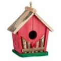 Mini Vogelhaus, zum Aufhängen, für Balkon & Garten, Holz, Deko Vogelhäuschen, hbt 18 x 17 x 11 cm, rot/grün - Relaxdays