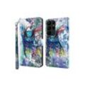 CLM-Tech Handytasche Hülle für Samsung Galaxy S23 Ultra 5G Tasche aus Kunstleder Klapphülle (Eule bunt