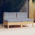 2-Sitzer-Gartensofa Loungesofa Sitzgruppe mit Grauen Kissen Massivholz Kiefer DE69908