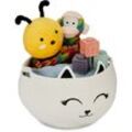 Aufbewahrungskorb für Kinder, Baumwollkorb Katze, h x d: 24 x 35 cm, Spielzeugkorb Kinderzimmer, weiß/schwarz - Relaxdays