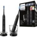 Philips Sonicare Elektrische Zahnbürste HX9914, Aufsteckbürsten: 2 St., DiamondClean Premium Schallzahnbürste, Doppelpack inkl. Ladeglas, schwarz