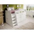 Furnix Hochbett INGENIOS 80x190 Kinderbett Etagenbett mit Schränken ohne Matratze Weiß Schreibtischfunktion