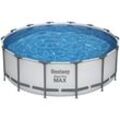 Bestway Framepool Steel Pro MAX™ (Komplett-Set), Frame Pool mit Filterpumpe Ø 427x122 cm, lichtgrau, grau